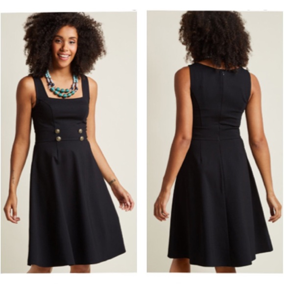 Modcloth Dresses & Skirts - ModCloth Black Nautical Square Neck A-Line Dress M